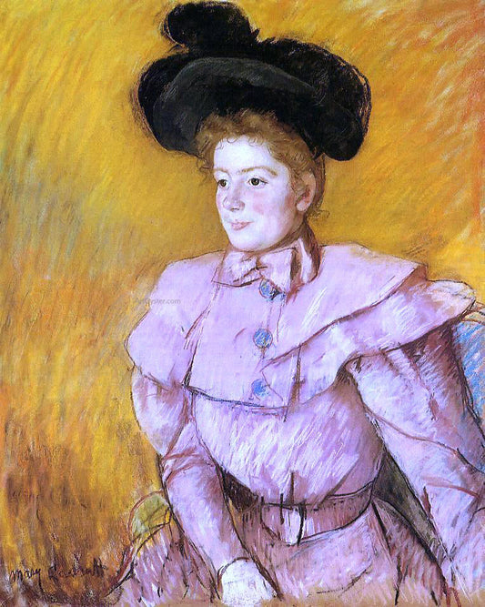  Mary Cassatt Woman in a Black Hat and a Raspberry Pink Costume - Canvas Print