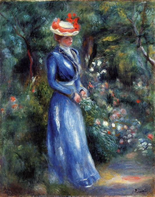  Pierre Auguste Renoir Woman in a Blue Dress, Standing in the Garden of Saint-Cloud - Canvas Print