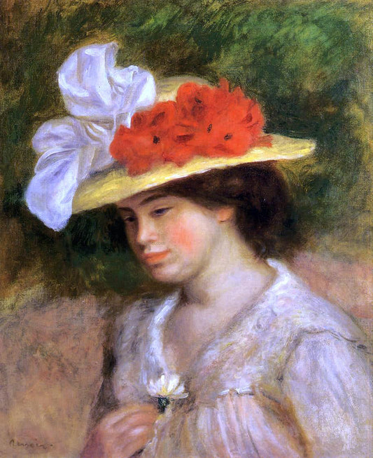  Pierre Auguste Renoir Woman in a Flowered Hat - Canvas Print