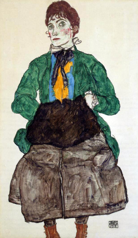  Egon Schiele Woman in a Green Blouse and Muff - Canvas Print
