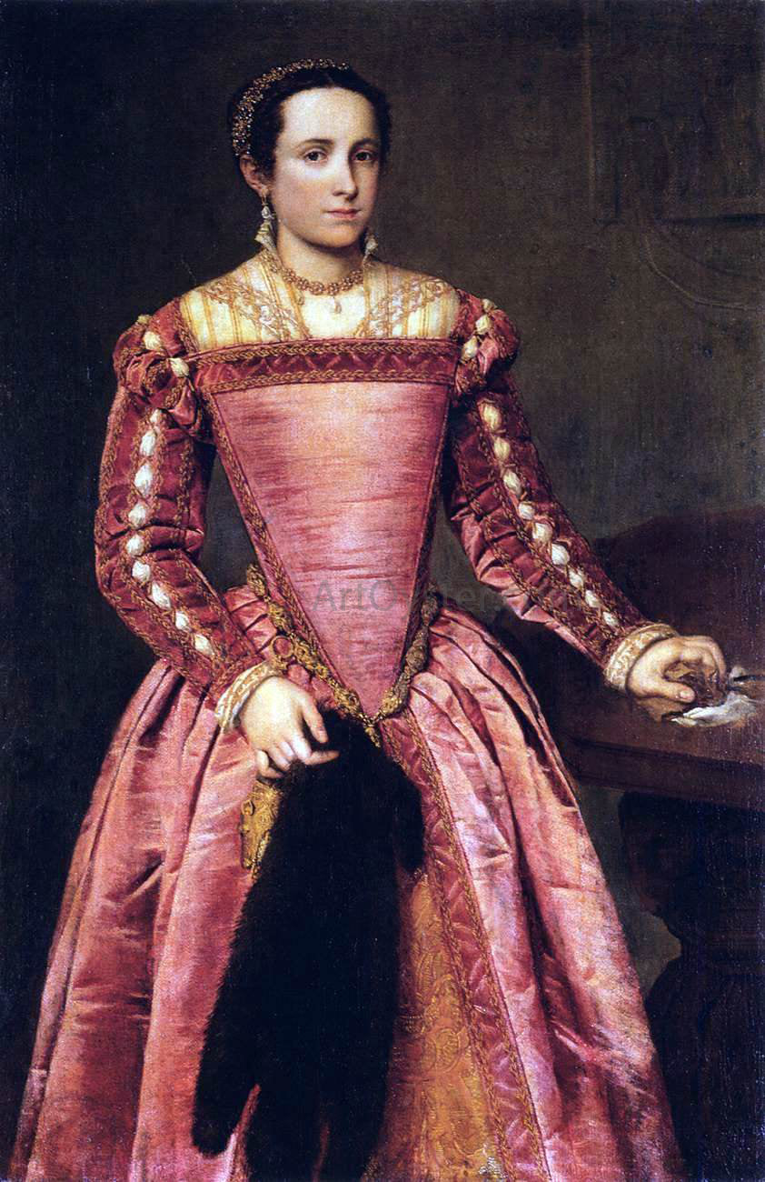  Giovanni Battista Moroni Woman in a Red Dress - Canvas Print