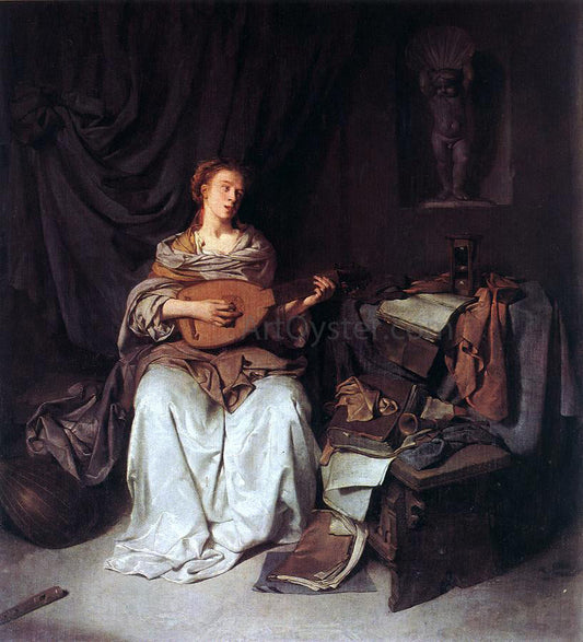  Cornelis Bega Woman Playing a Lute - Canvas Print