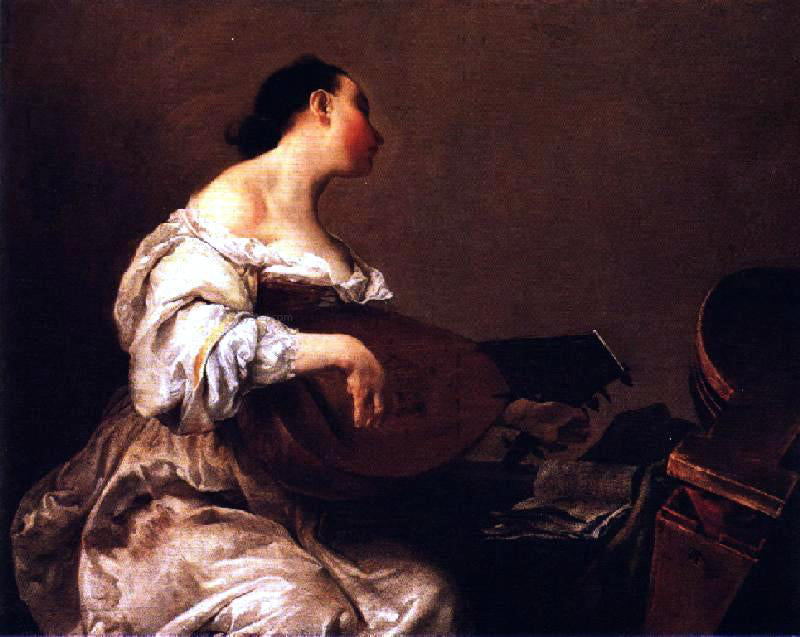  Giuseppe Maria Crespi Woman Playing a Lute - Canvas Print