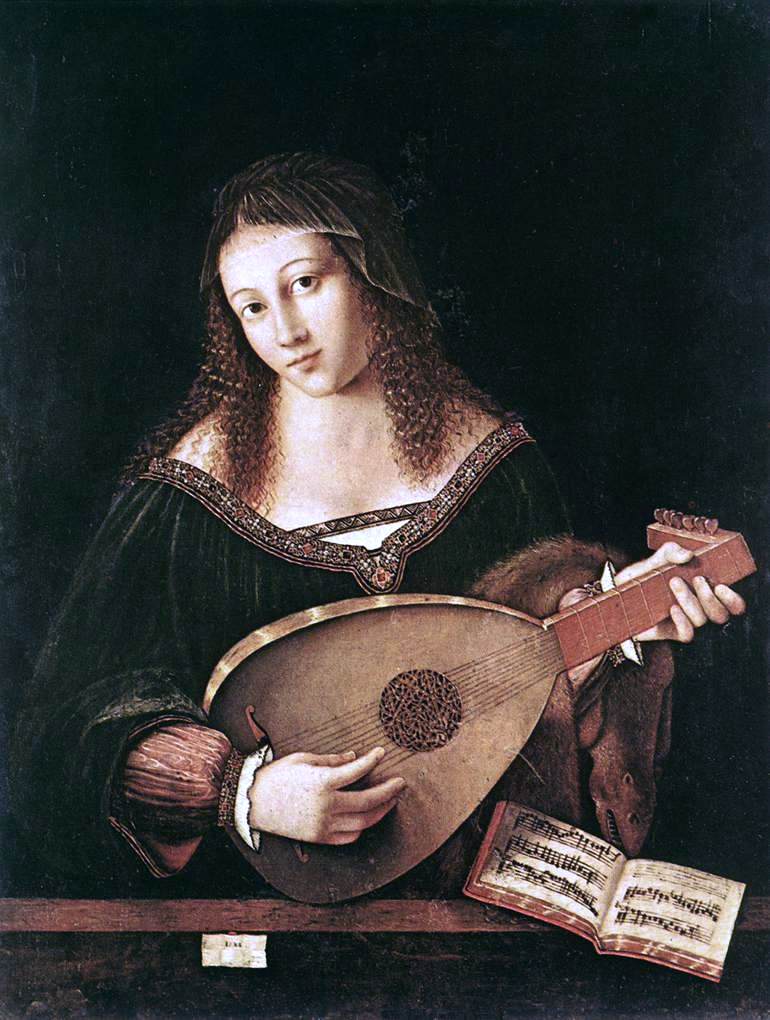  Bartolomeo Veneto Woman Playing a Lute - Canvas Print