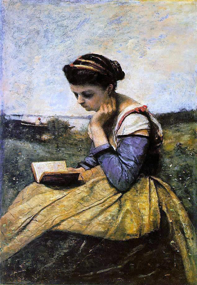  Jean-Baptiste-Camille Corot Woman Reading in a Landscape - Canvas Print