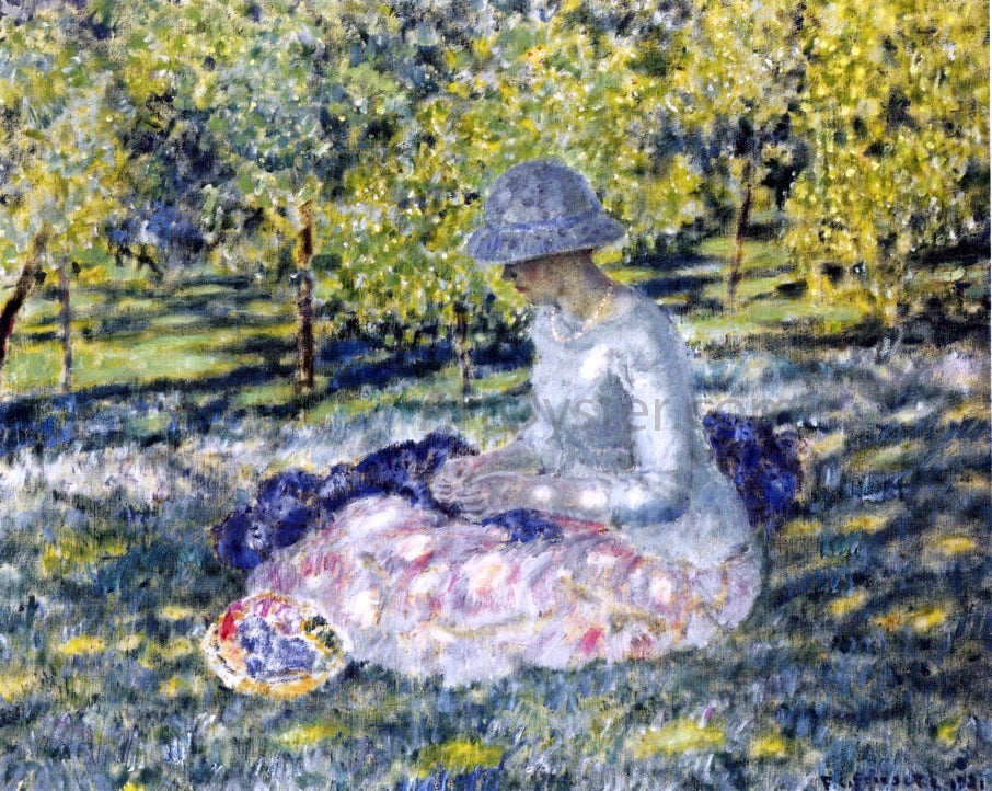  Frederick Carl Frieseke A Woman Seated in a Park with Basket - Canvas Print