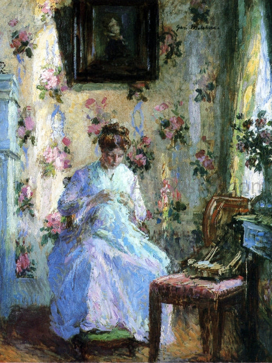  Gari Melchers Woman Sewing - Canvas Print