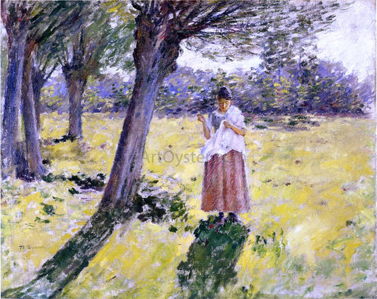  Theodore Robinson Woman Sewing, Giveny - Canvas Print