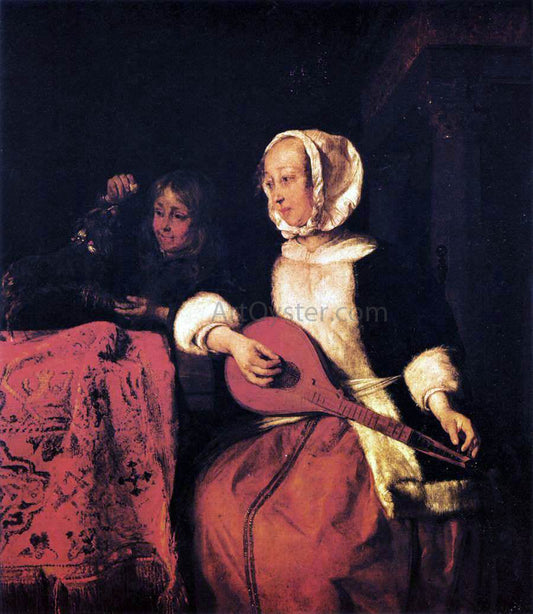  Gabriel Metsu Woman Tuning a Mandolin - Canvas Print