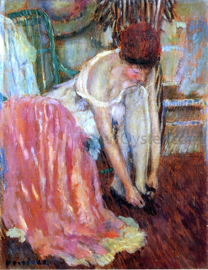  Frederick Carl Frieseke Woman Tying Her Shoe - Canvas Print