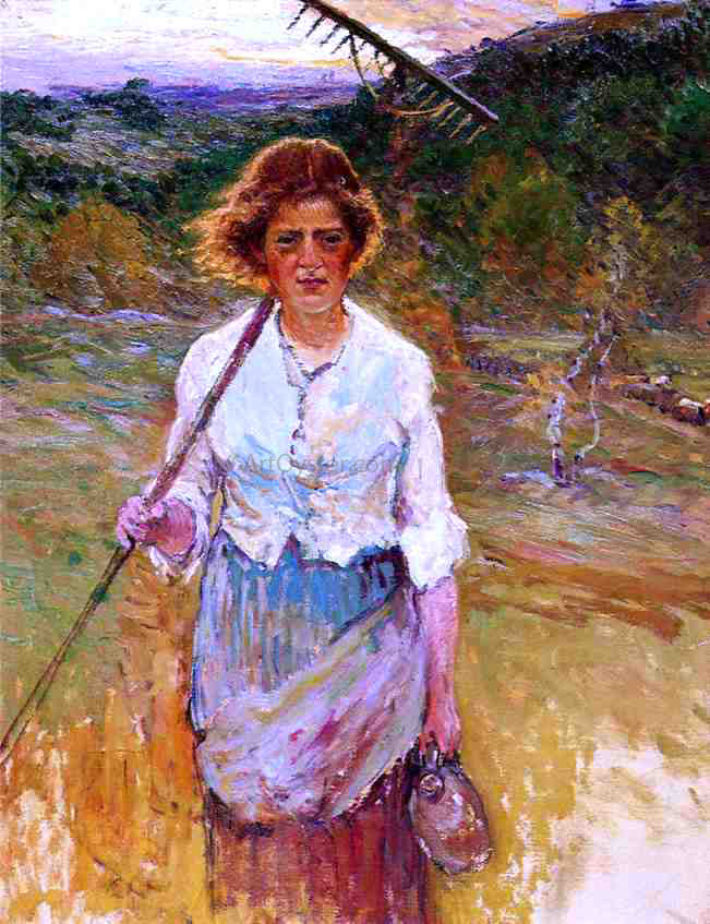  John Joseph Enneking Woman with a Rake - Canvas Print