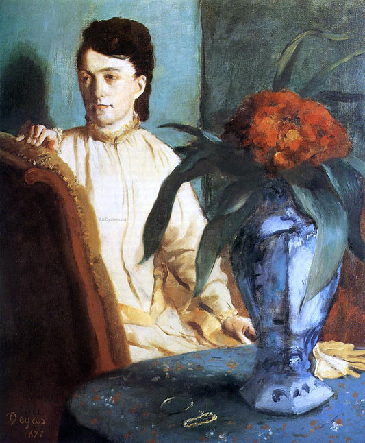  Edgar Degas Woman with a Vase of Flowers (also known as Estelle Musson De Gas) - Canvas Print