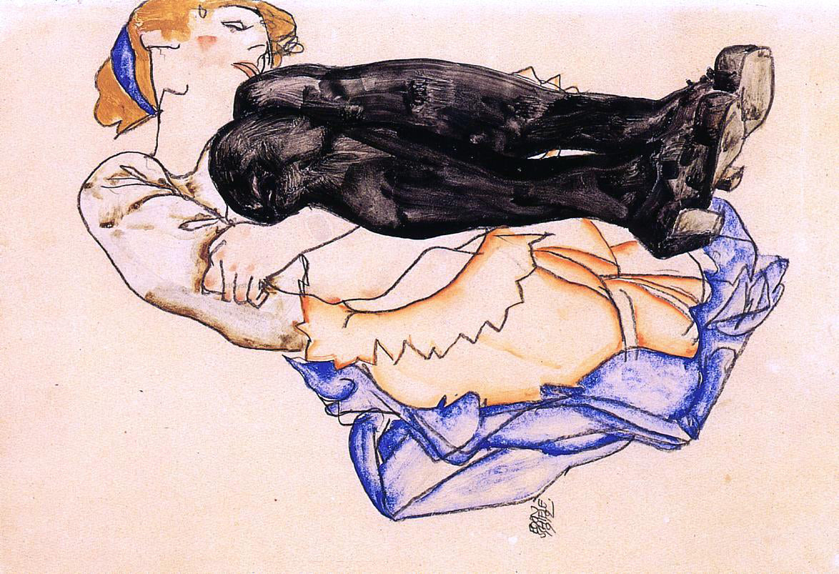  Egon Schiele Woman with Blue Stockings - Canvas Print