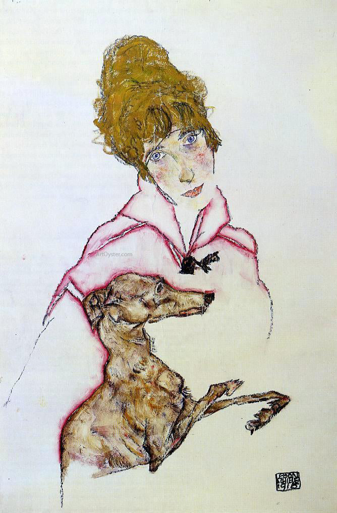  Egon Schiele Woman with Greyhound (also known as Edith Schiele) - Canvas Print