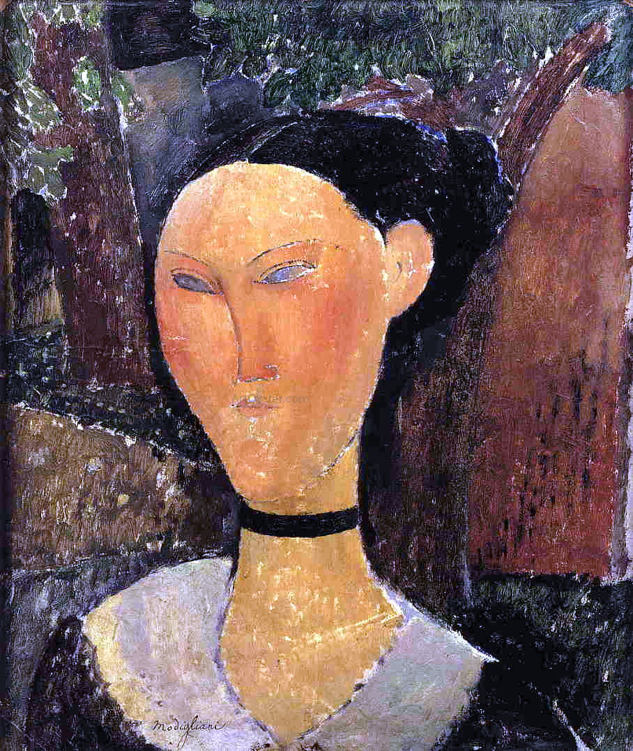  Amedeo Modigliani Woman with Velvet Ribbon (also known as The Black Border) - Canvas Print