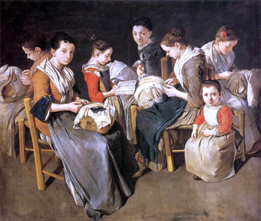  Giacomo Ceruti Women Working on Pillow Lace (The Sewing School) - Canvas Print