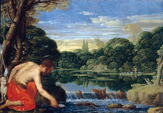  Johann Konig Wooded River Landscape with St John the Baptist - Canvas Print