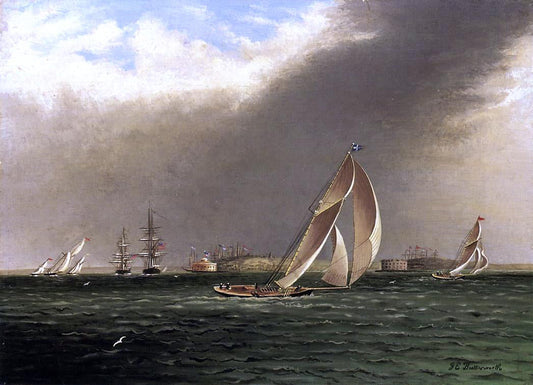  James E Buttersworth Yacht Racing off Castle Garden, New York - Canvas Print