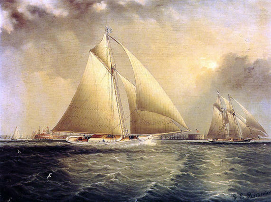  James E Buttersworth Yachting in New York Harbor - Canvas Print
