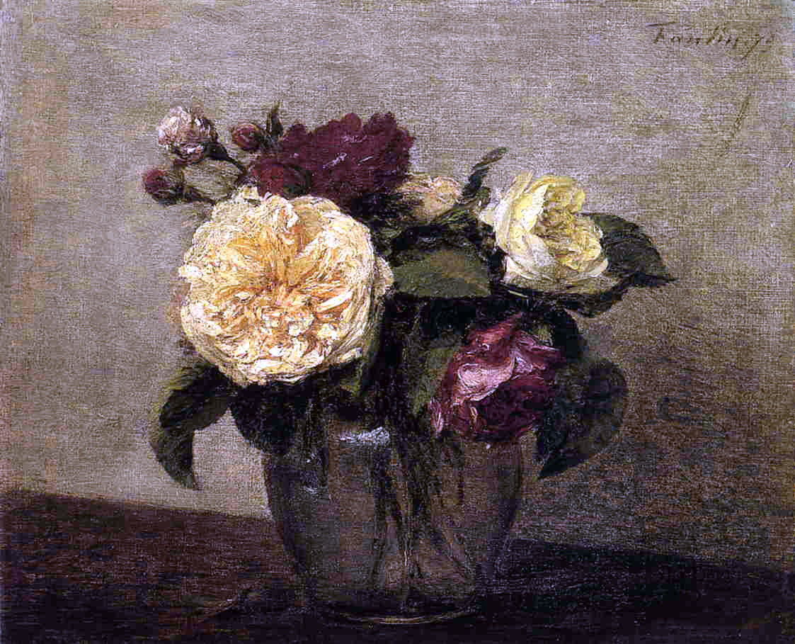  Henri Fantin-Latour Yellow and Red Roses - Canvas Print