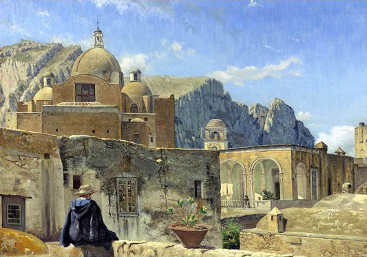  Vilhelm Kyhn A Young Boy Seated on a Wall Overlooking Capri - Canvas Print