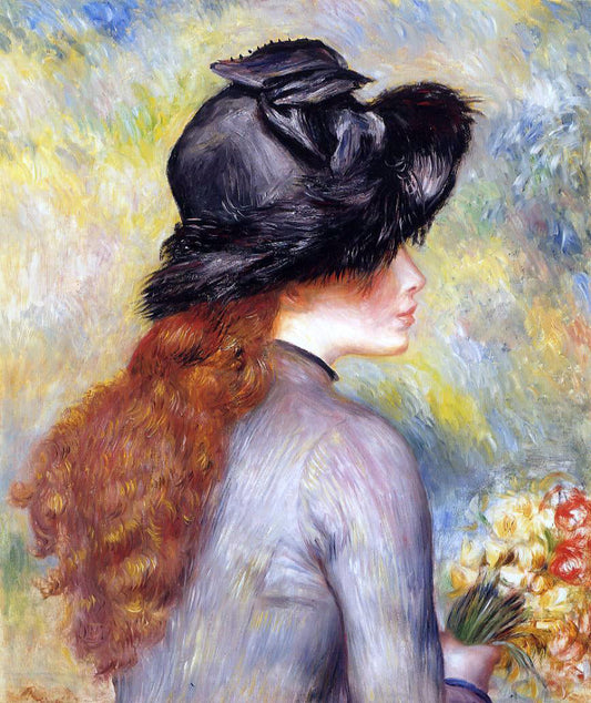  Pierre Auguste Renoir Young Girl Holding at Bouquet of Tulips - Canvas Print