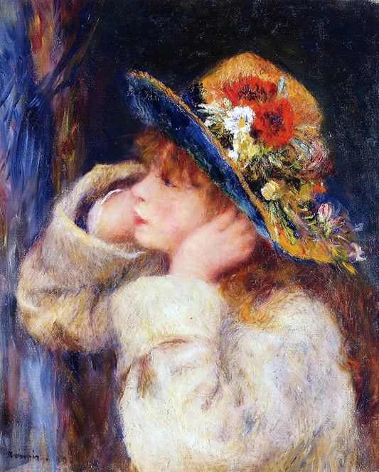  Pierre Auguste Renoir Young Girl in a Hat Decorated with Wildflowers - Canvas Print