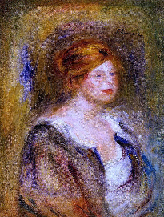  Pierre Auguste Renoir Young Girl in Blue (also known as Head of a Blond Woman) - Canvas Print