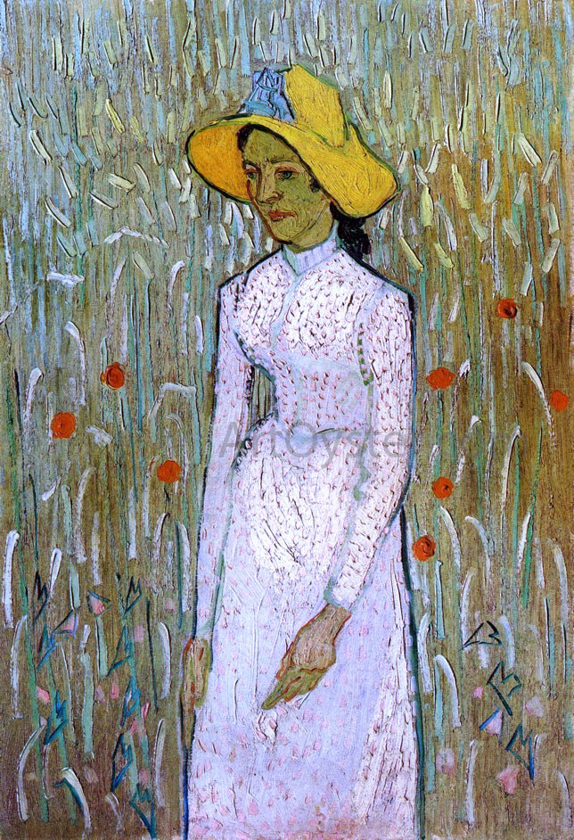  Vincent Van Gogh Young Girl Standing Against a Background of Wheat - Canvas Print