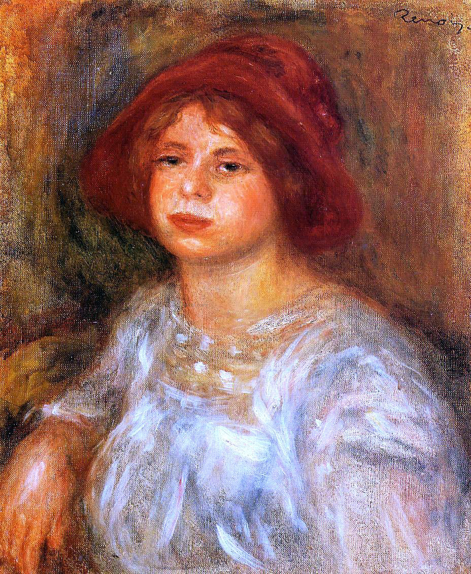  Pierre Auguste Renoir Young Girl Wearing a Red Hat - Canvas Print