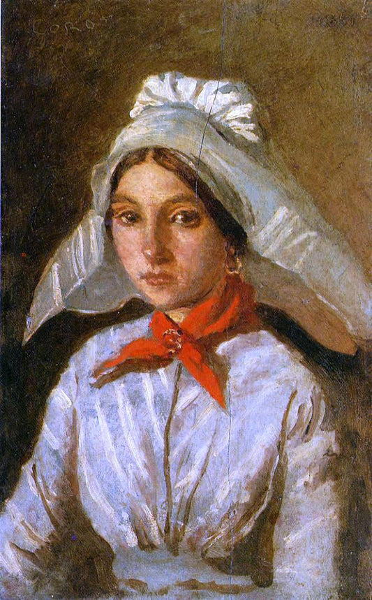  Jean-Baptiste-Camille Corot Young Girl with a Large Cap on Her Head - Canvas Print
