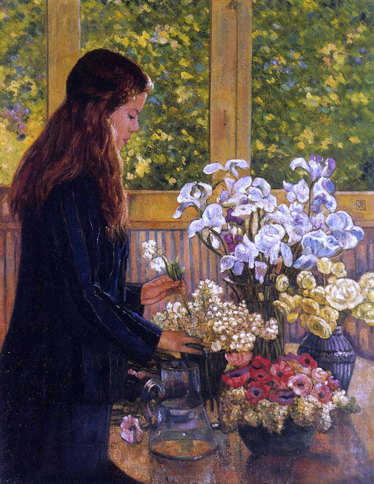  Theo Van Rysselberghe Young Girl with a Vase of Flowers - Canvas Print