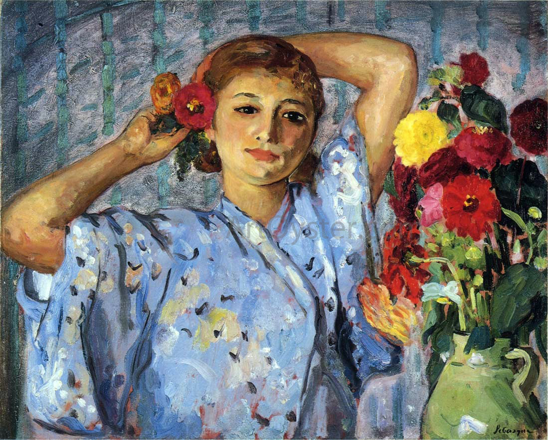  Henri Lebasque A Young Girl with Flowers - Canvas Print