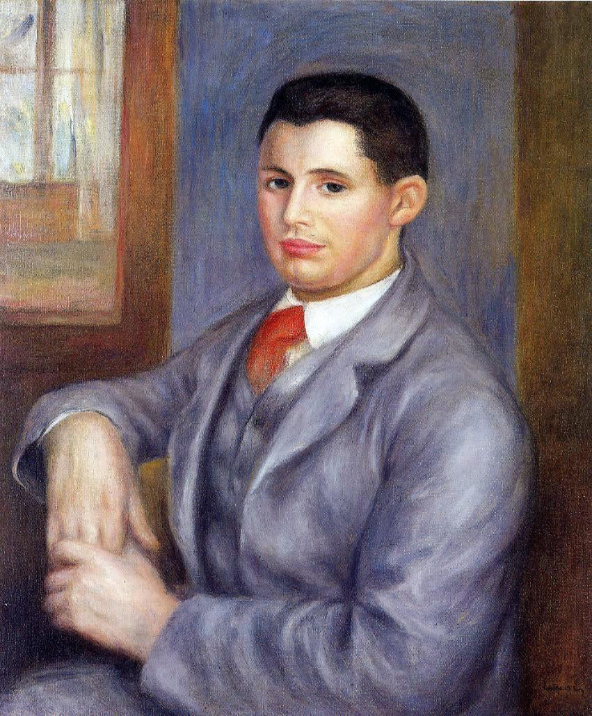  Pierre Auguste Renoir Young Man in a Red Tie, Portrait of Eugene Renoir - Canvas Print