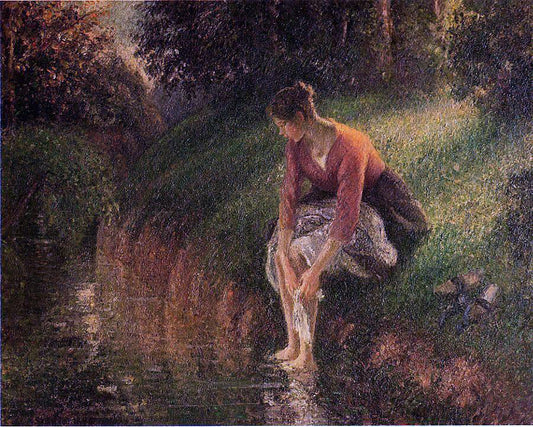  Camille Pissarro Young Woman Bathing Her Feet (also known as The Foot Bath) - Canvas Print