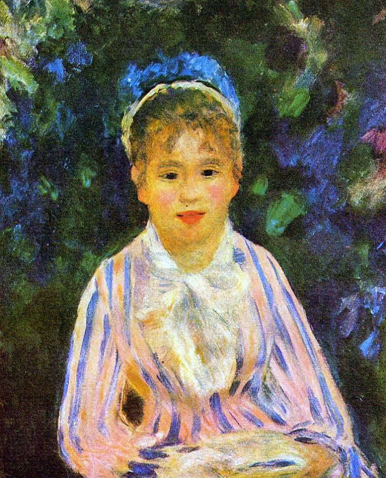  Pierre Auguste Renoir Young Woman in a Blue and Pink Striped Shirt - Canvas Print