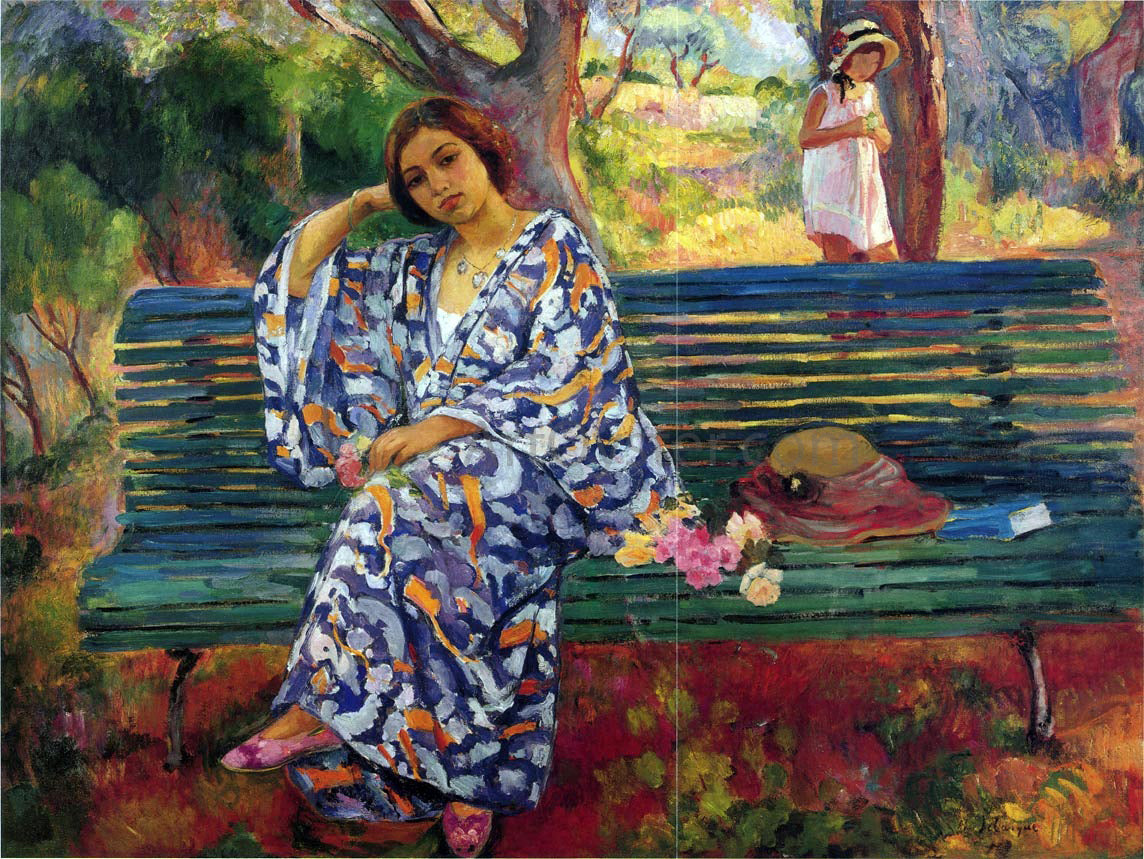  Henri Lebasque AYoung Woman Seated on a Bench - Canvas Print