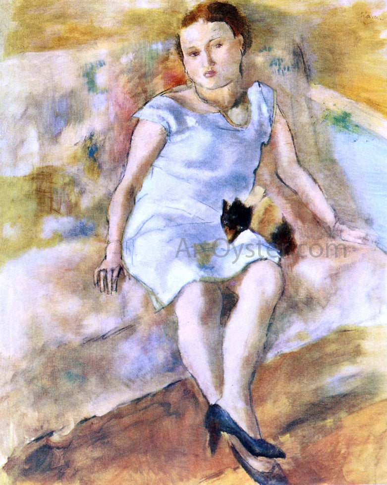  Jules Pascin Young Woman with a Little Dog - Canvas Print