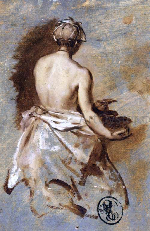  Nicolas Vleughels Young Woman with a Nude Back Presenting a Bowl - Canvas Print